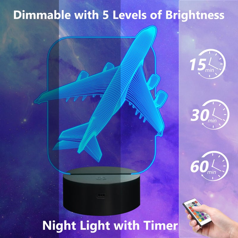 FULLOSUN Aircraft Airplane 3D Night Light Kids Bedside Lamp 16 Colors Changing with Remote Control Xmas Halloween Birthday Gift for Child Baby Boy - Image 5